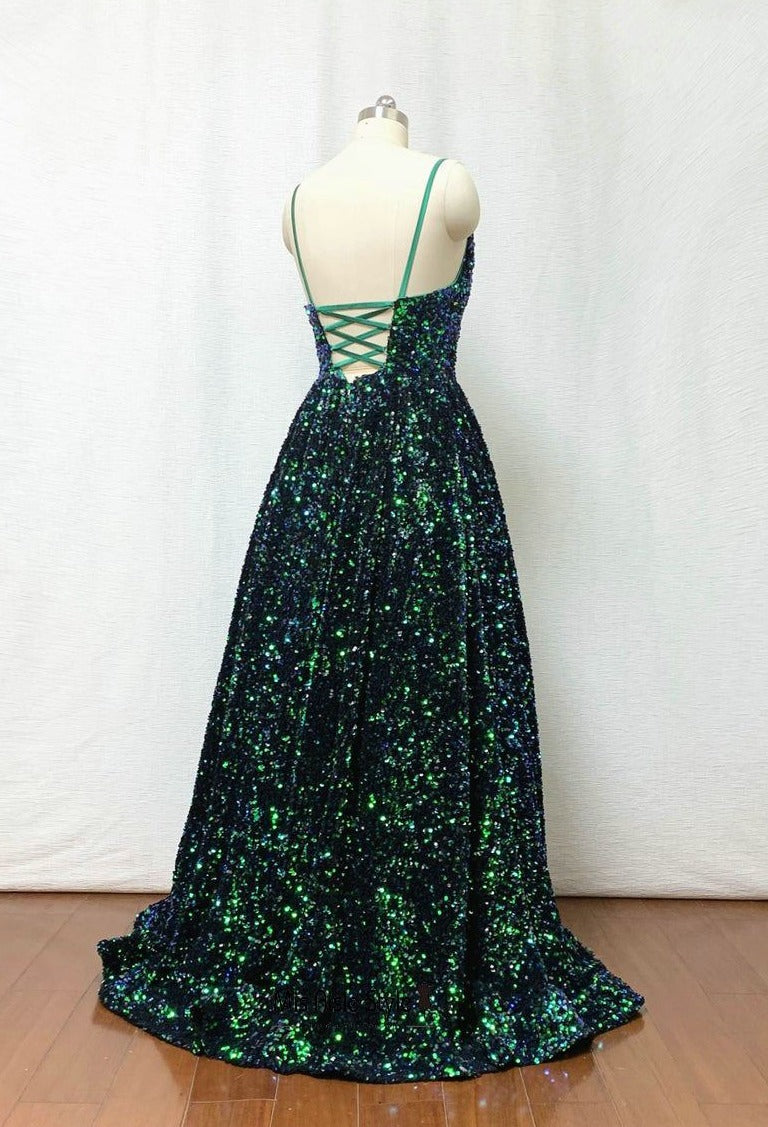 Straps Sparkle Green Prom Dress misaislestyle Straps Sparkle Green Prom Dress misaislestyle