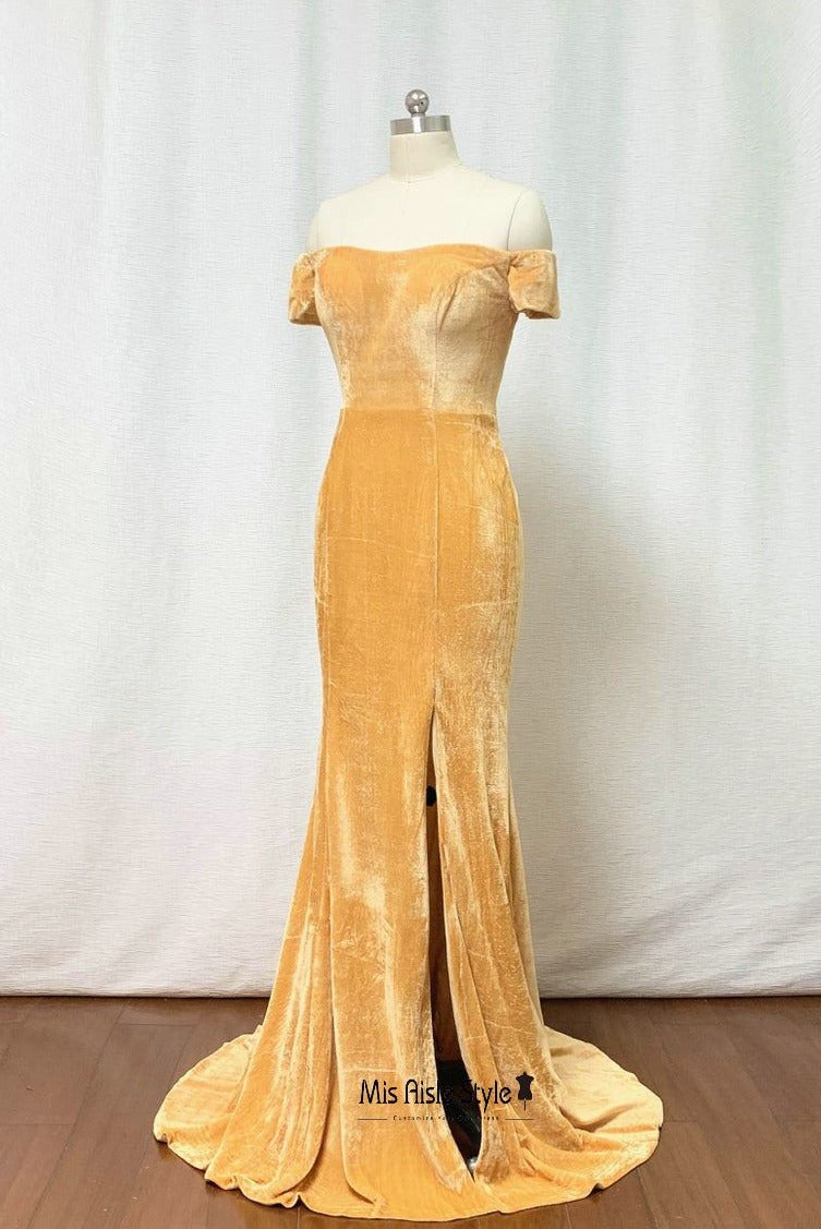 Fitted Yellow Velvet Evening Dress misaislestyle Fitted Yellow Velvet Evening Dress misaislestyle