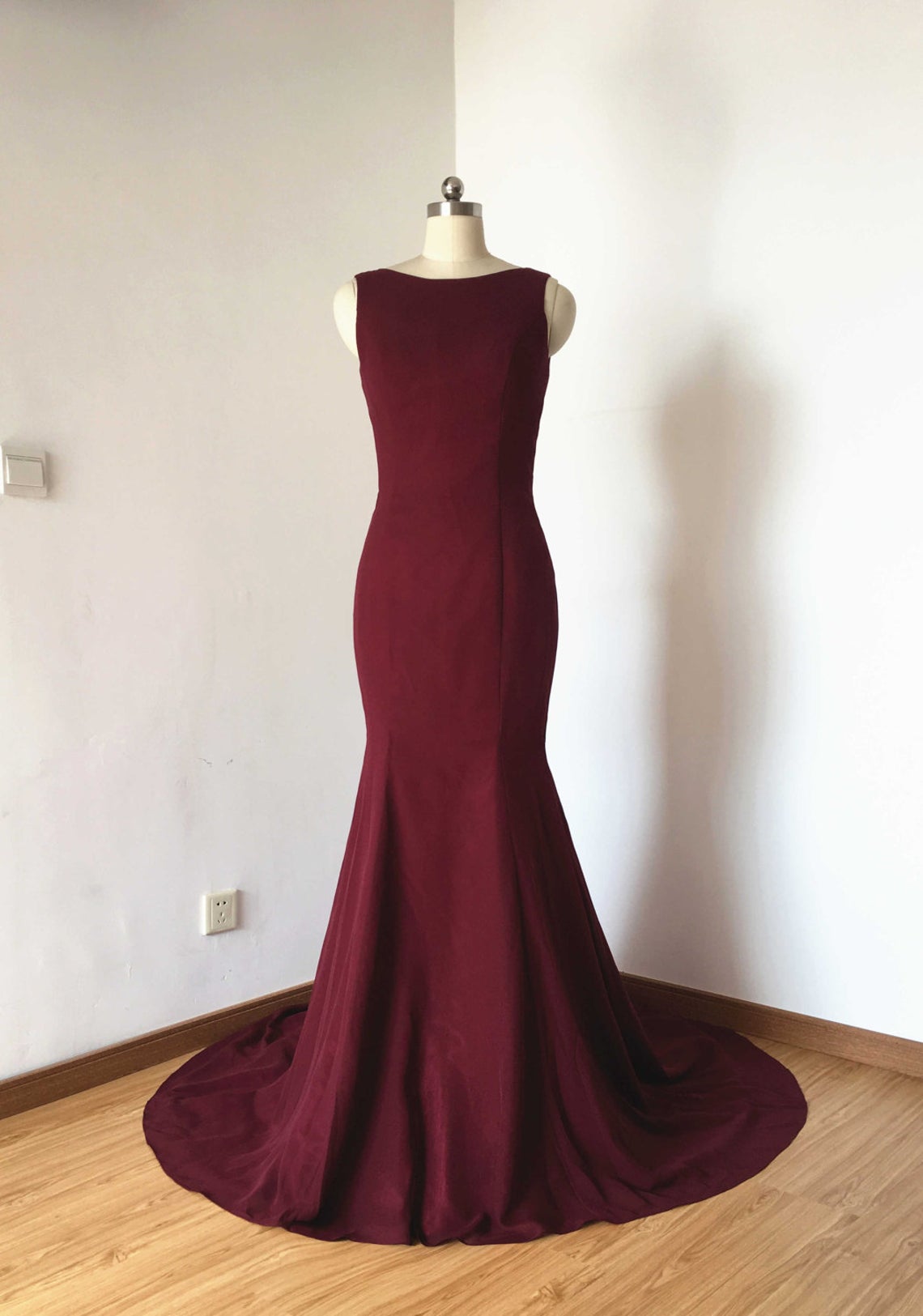 Mermaid Low Back Burgundy Evening Dress – misaislestyle