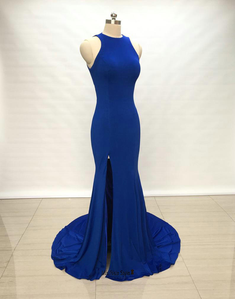 Sexy Slit Fitted Royal Blue Evening Dress misaislestyle Sexy Slit Fitted Royal Blue Evening Dress misaislestyle