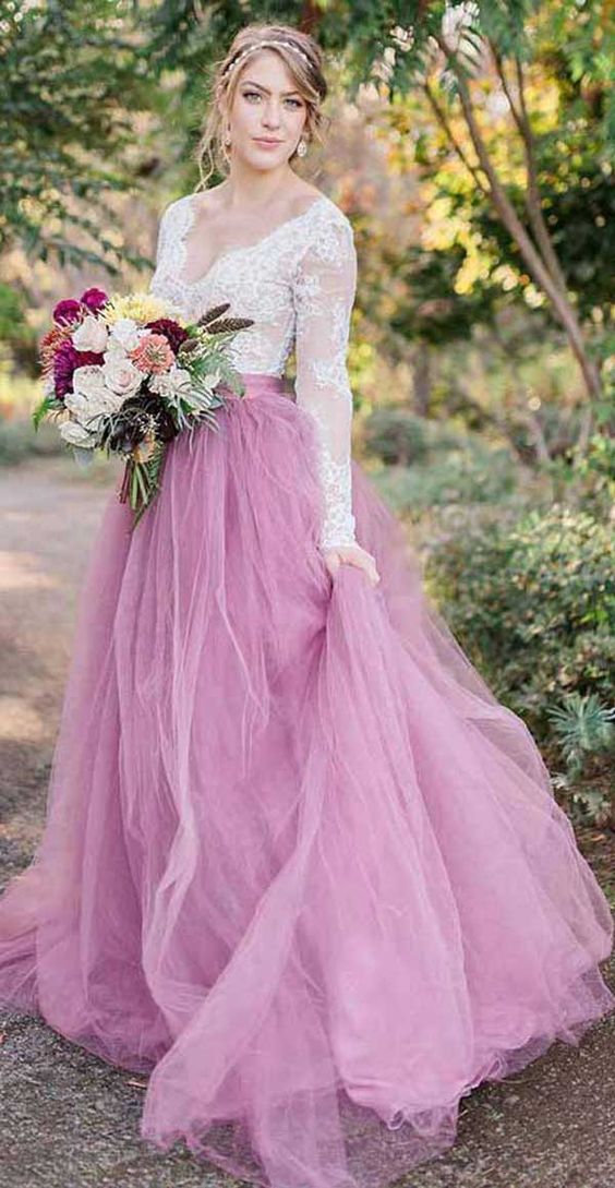 long sleeve colorful wedding dress