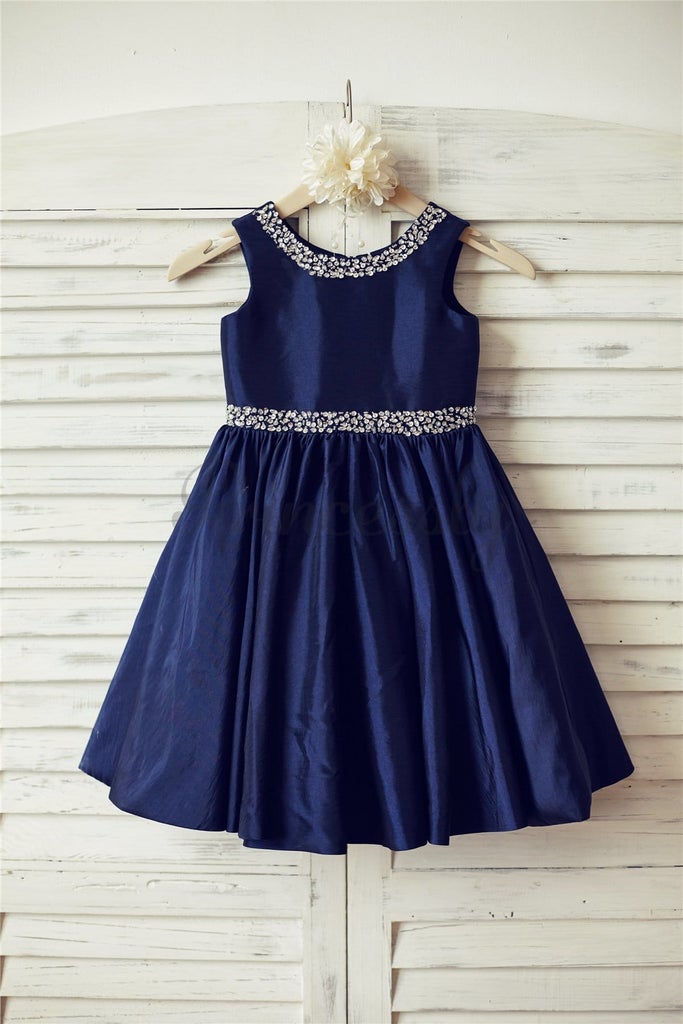 Round Neckline Navy Blue Flower Girl Dress misaislestyle Round Neckline Navy Blue Flower Girl Dress misaislestyle