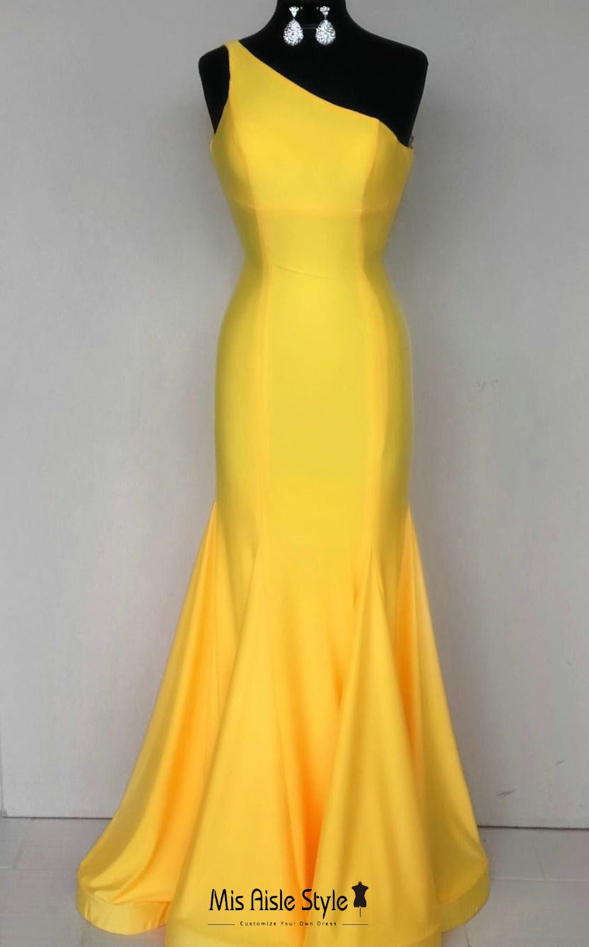 Fit Tight One Shoulder Yellow Prom Dress Fit Tight One Shoulder Yellow Prom Dress