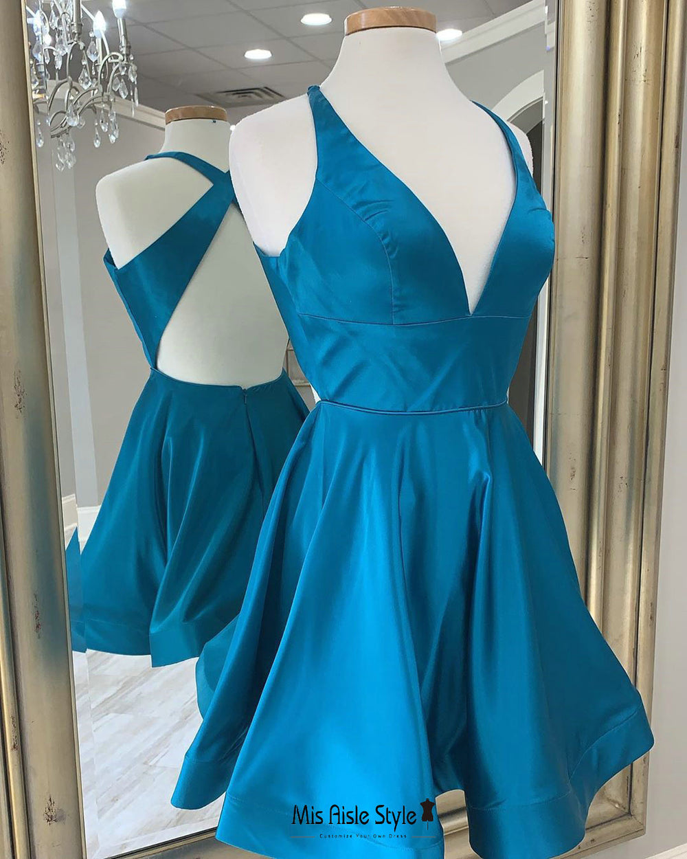 Short Criss Cross Back Blue Homecoming Dress misaislestyle Short Criss Cross Back Blue Homecoming Dress misaislestyle