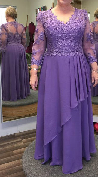 purple mother of the bride dresses plus size Cicinia V-neck Lilac Dress Long A-line Tea Length Half Sleeves Purple Mother of the Bride
