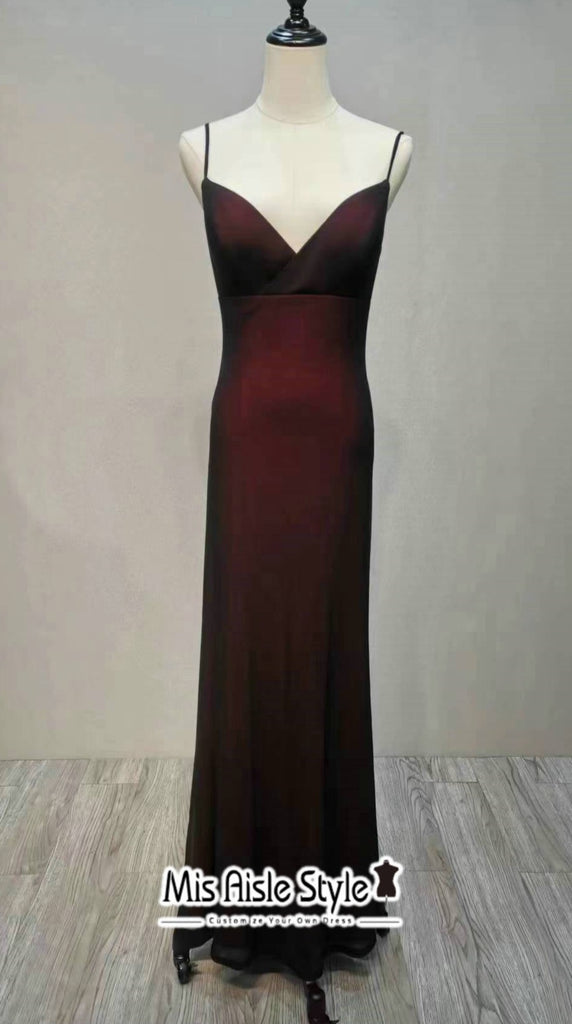 Simple Spaghetti Straps Black and Burgundy Party Dress
