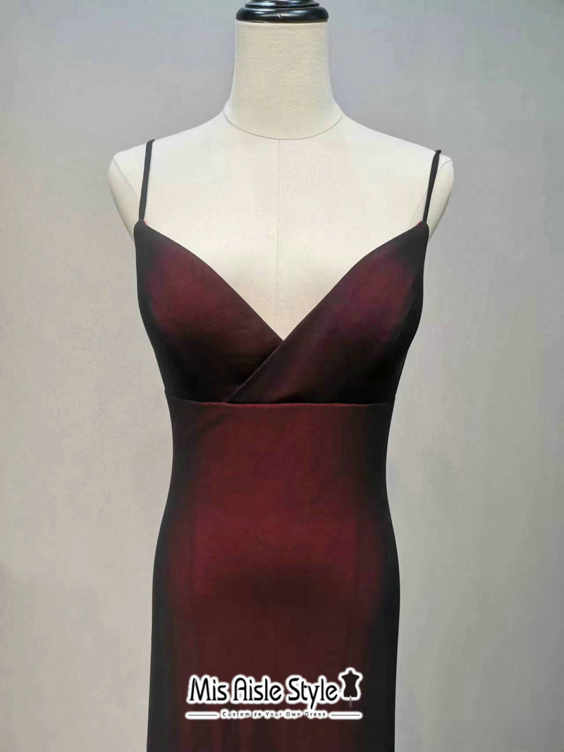 Simple Spaghetti Straps Black and Burgundy Party Dress